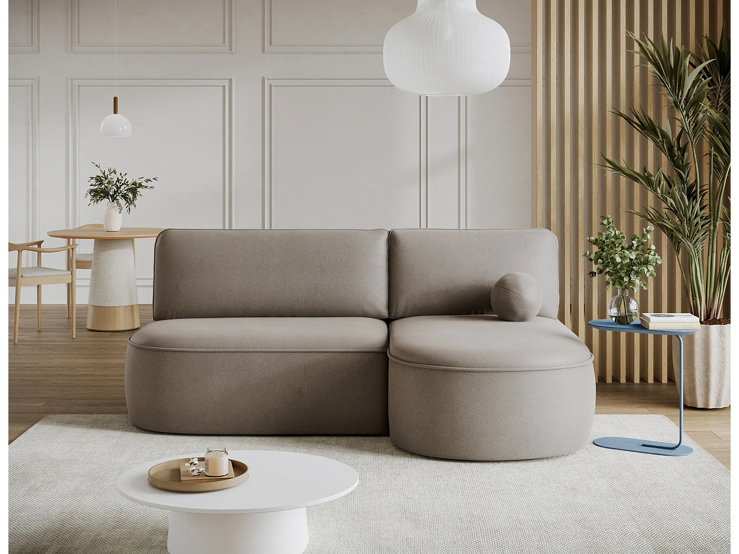 Canapé d’angle convertible VERNA en tissu – 220cm-Taupe-angle droit