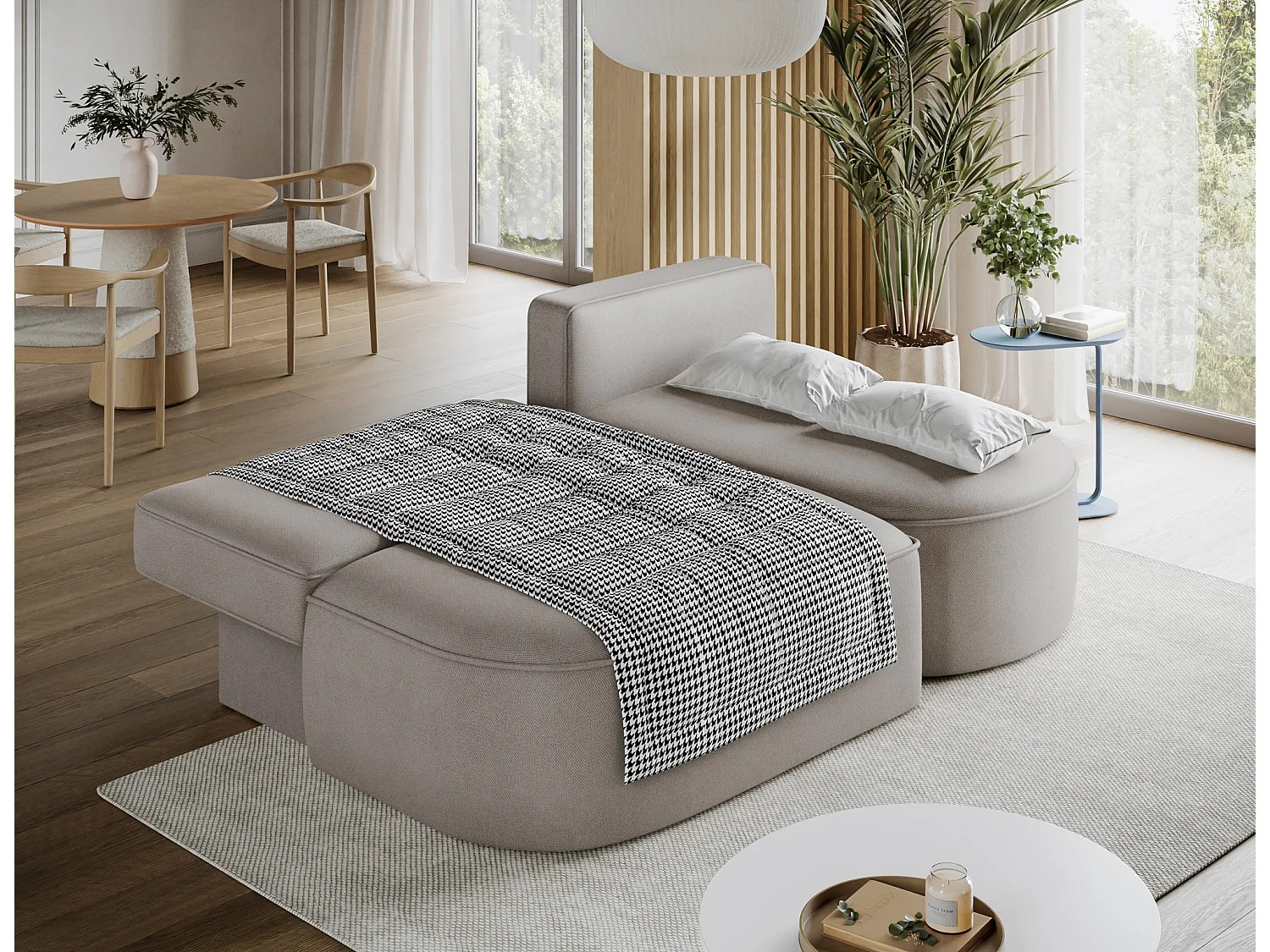 Canapé d’angle convertible VERNA en tissu – 220cm-Taupe-angle droit