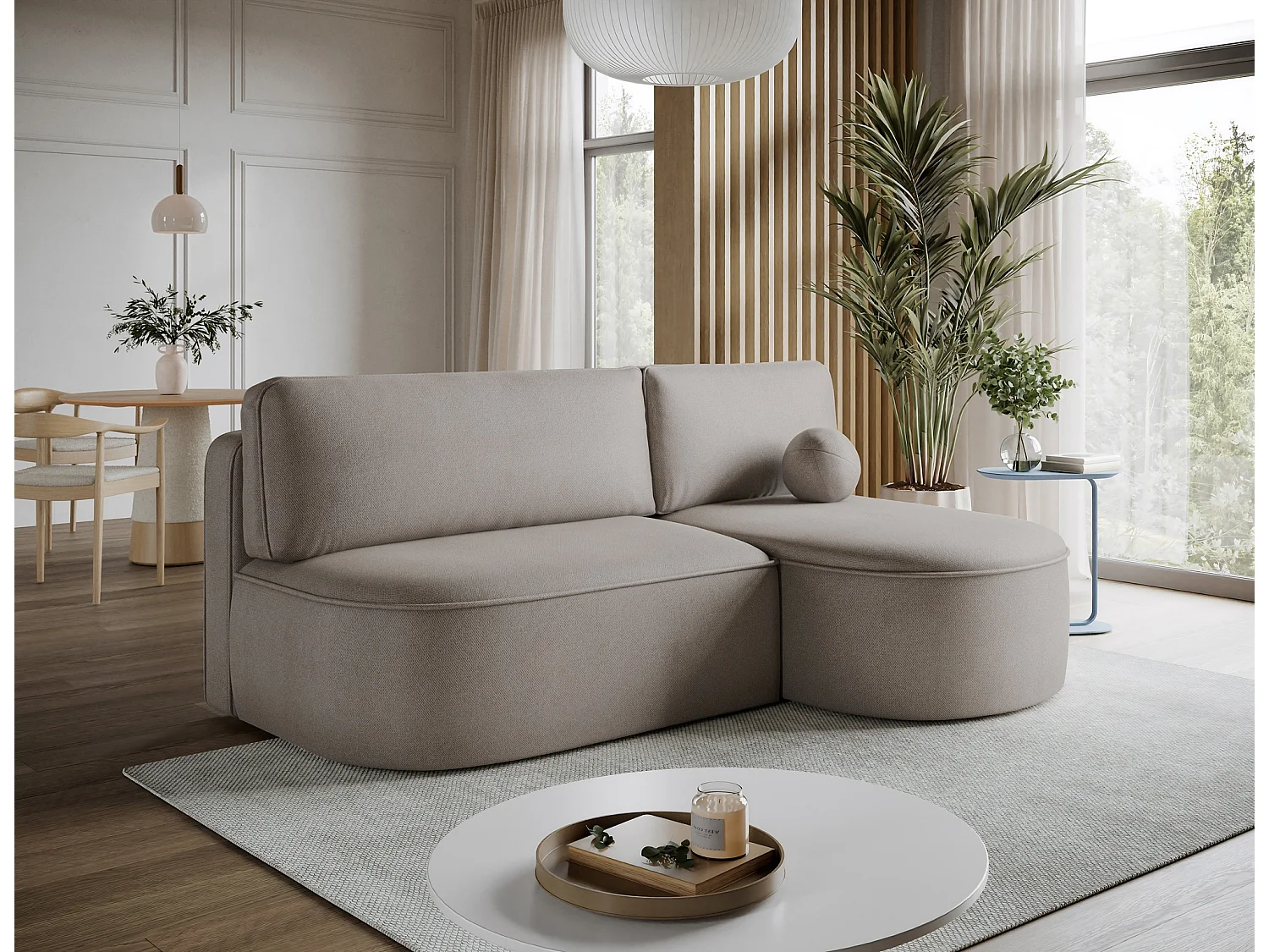 Canapé d’angle convertible VERNA en tissu – 220cm-Taupe-angle droit