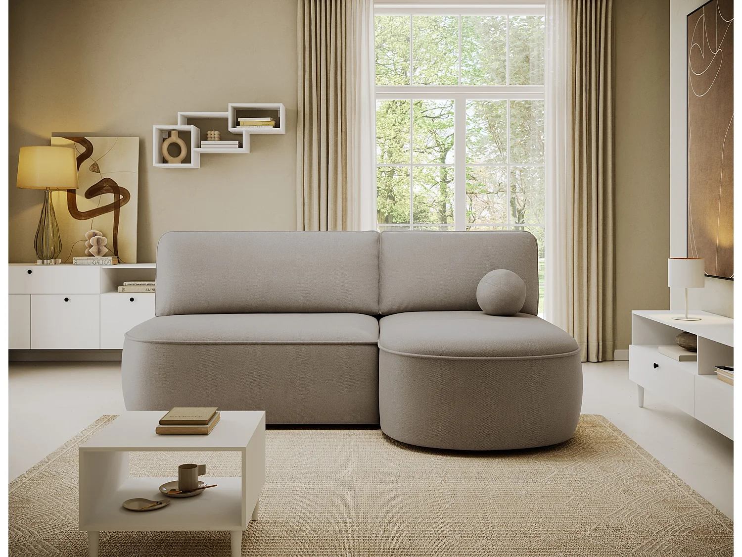 Canapé d’angle convertible VERNA en tissu – 220cm-Taupe-angle droit