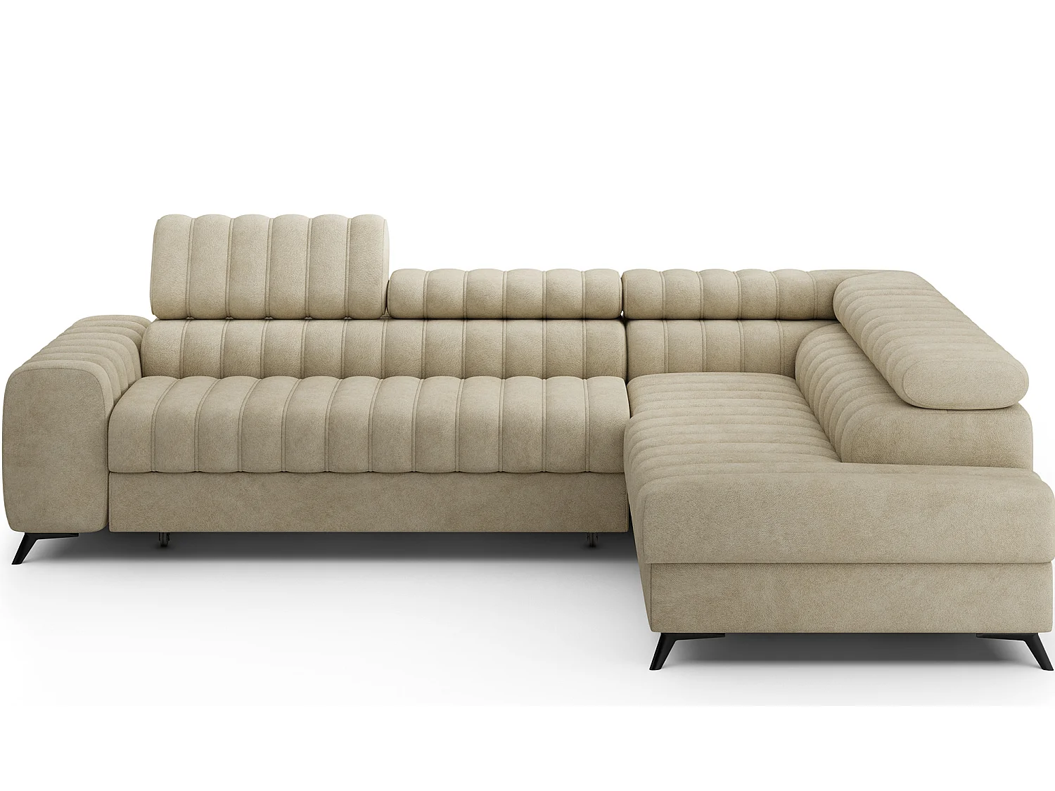 Canapé d’angle convertible KANDO en tissu texturé – 269cm-Beige-angle droit