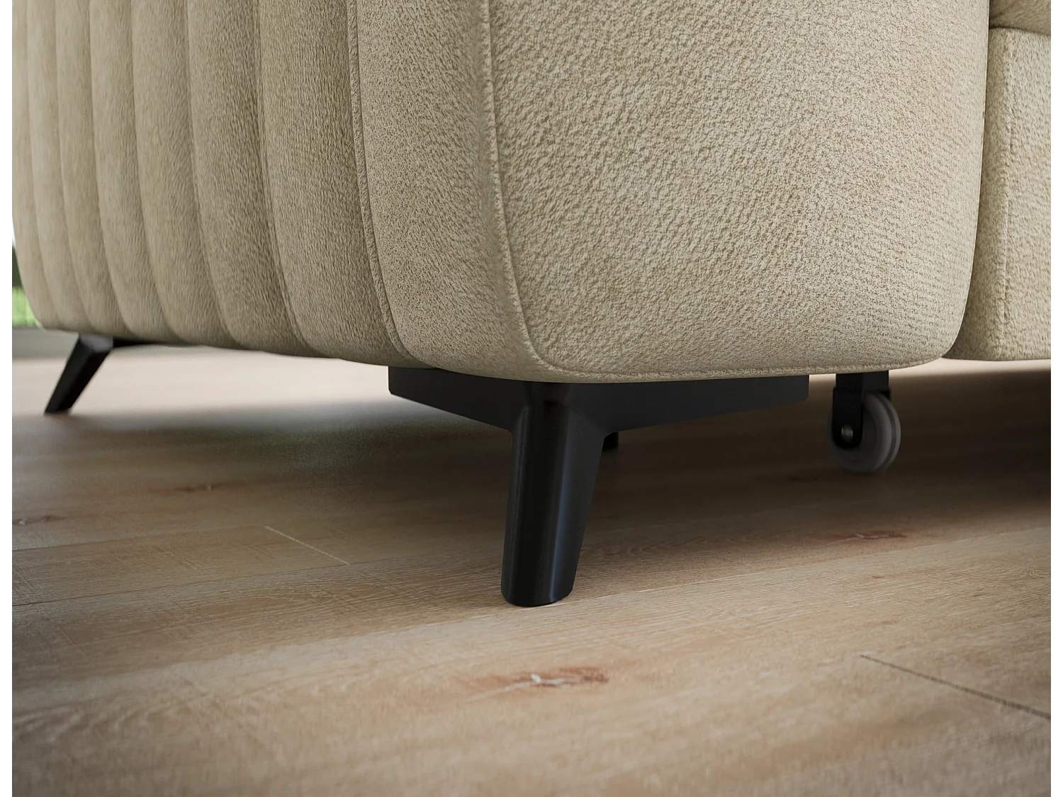 Canapé d’angle convertible KANDO en tissu texturé – 269cm-Beige-angle droit