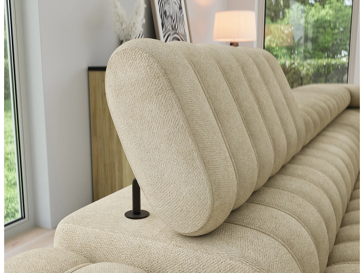Canapé d’angle convertible KANDO en tissu texturé – 269cm-Beige-angle droit