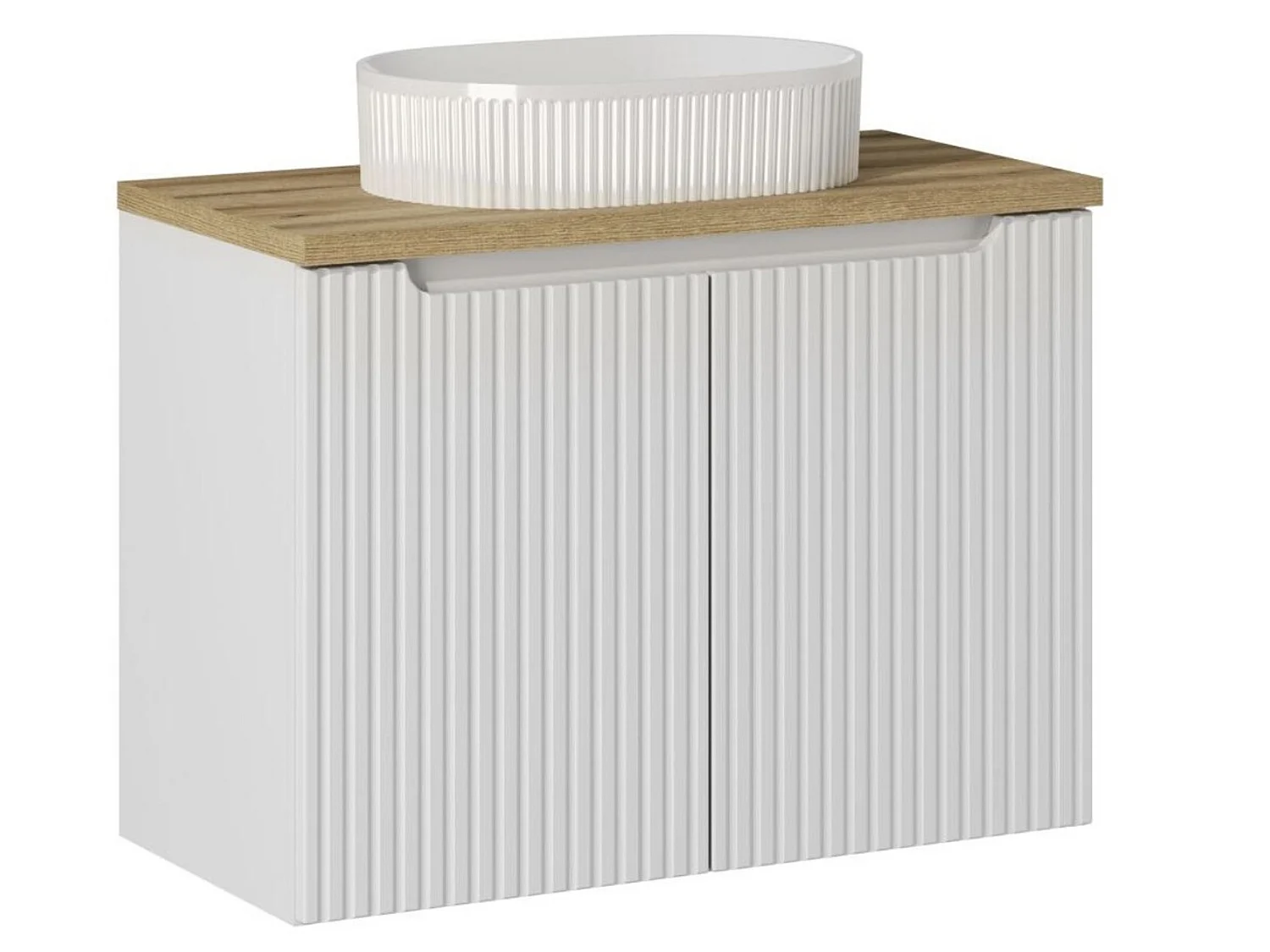 Meuble suspendu 2 portes avec vasque ovale blanche NOVA-Blanc/Naturel-Largeur 80 cm