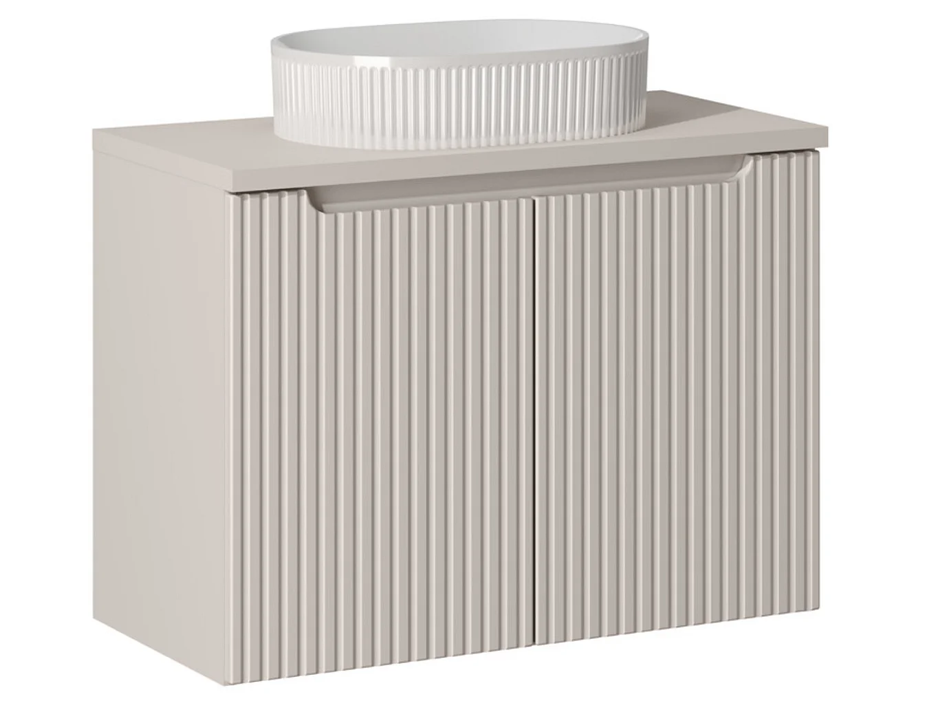 Meuble suspendu 2 portes avec vasque ovale blanche NOVA-Blanc/Naturel-Largeur 80 cm