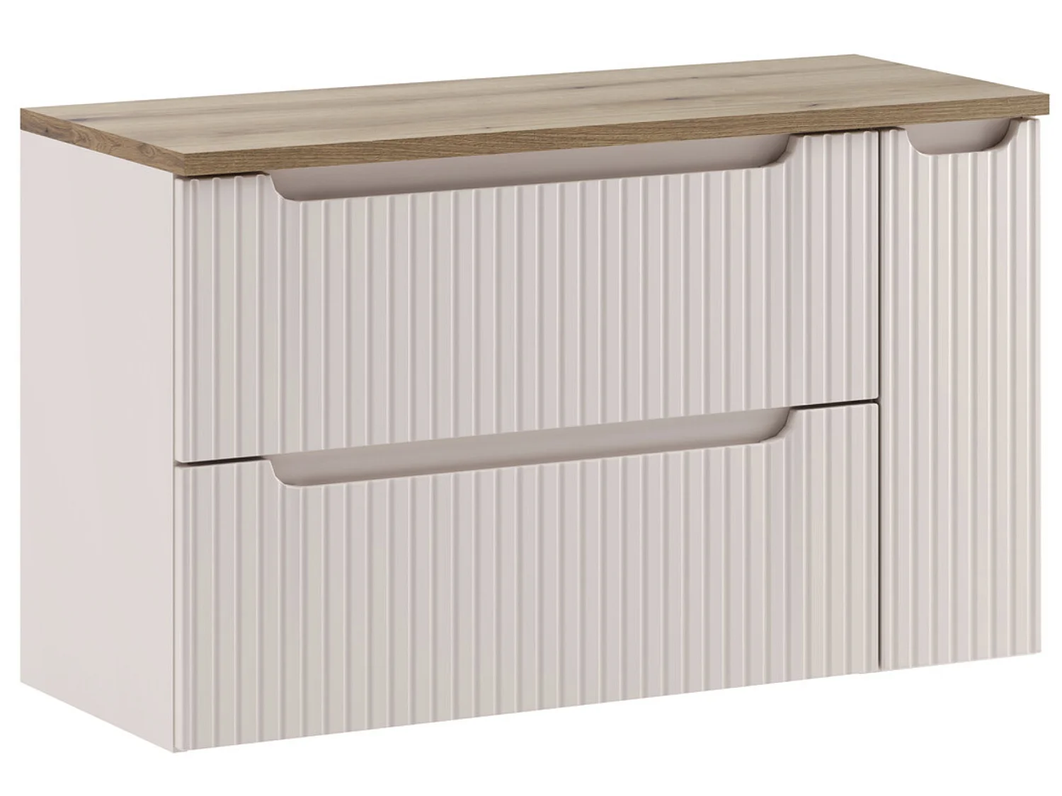 Ensemble meuble salle de bain suspendu NOVA Taupe avec plan Chêne naturel – Design contemporain et rangements intelligents-Largeur 100 cm