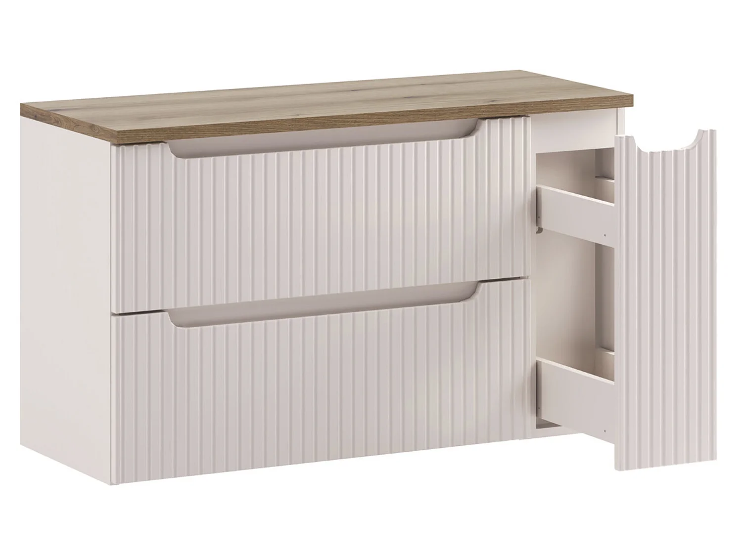 Ensemble meuble salle de bain suspendu NOVA Taupe avec plan Chêne naturel – Design contemporain et rangements intelligents-Largeur 100 cm