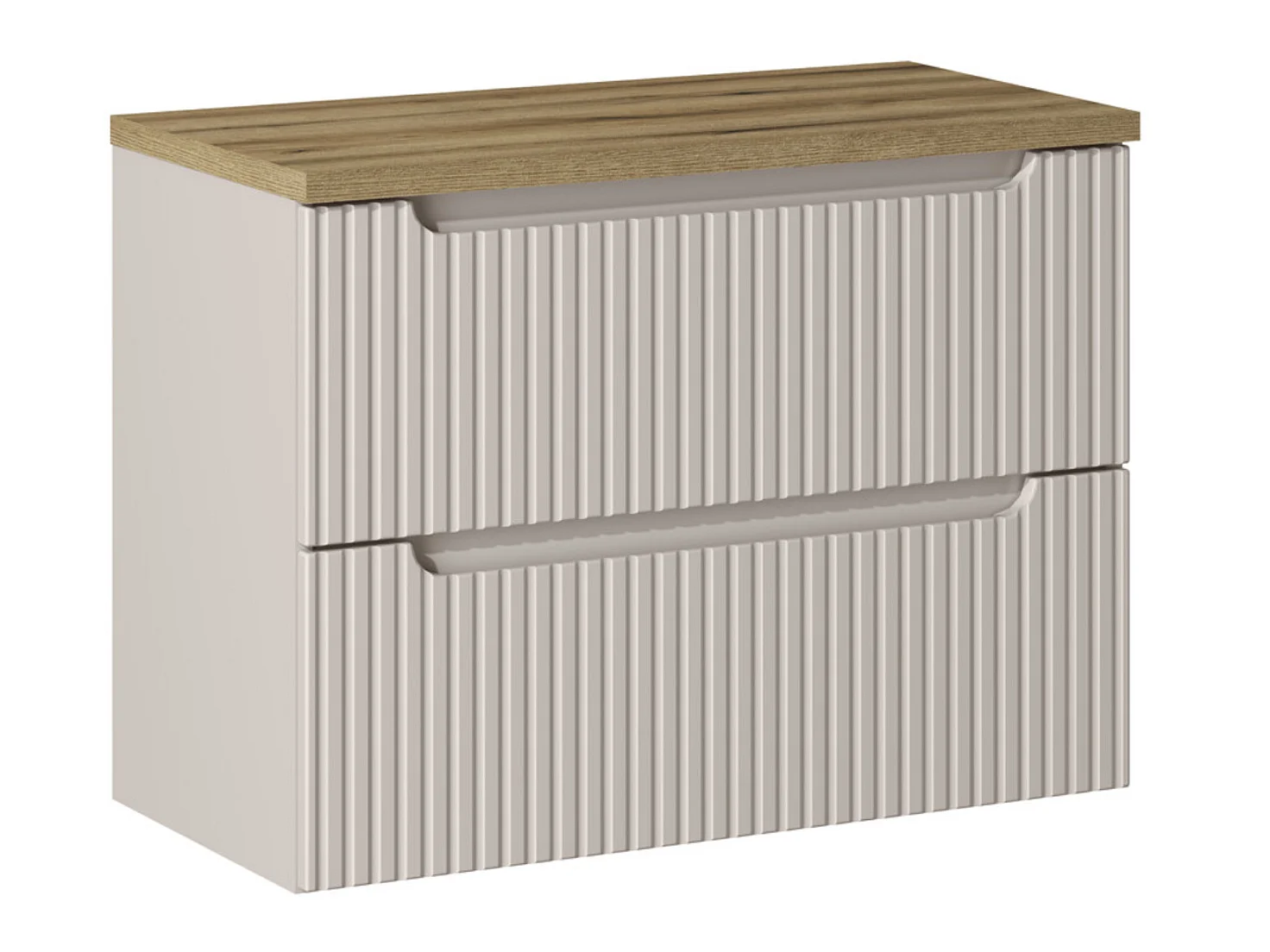 Meuble sous vasque suspendu 2 tiroirs avec plan NOVA-Taupe-Plateau Naturel-Largeur 60 cm