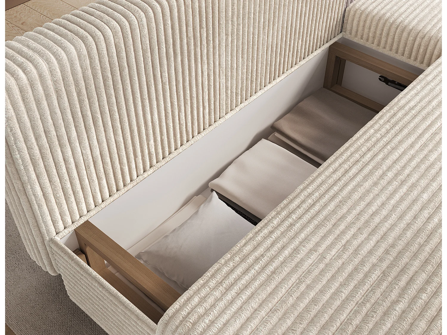 Canapé d’angle réversible convertible GARY en tissu côtelé – 206cm-Beige