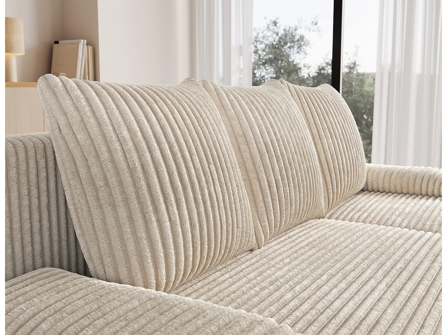 Canapé d’angle réversible convertible GARY en tissu côtelé – 206cm-Beige
