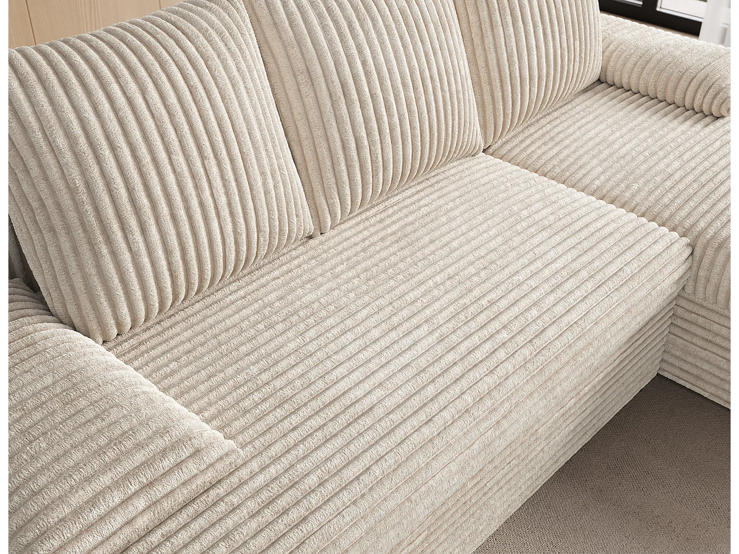 Canapé d’angle réversible convertible GARY en tissu côtelé – 206cm-Beige