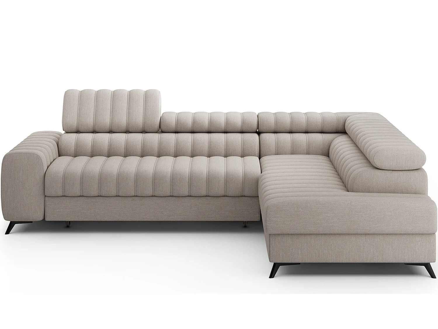Canapé d’angle convertible KANDO en tissu texturé – 269cm-Taupe clair-angle droit