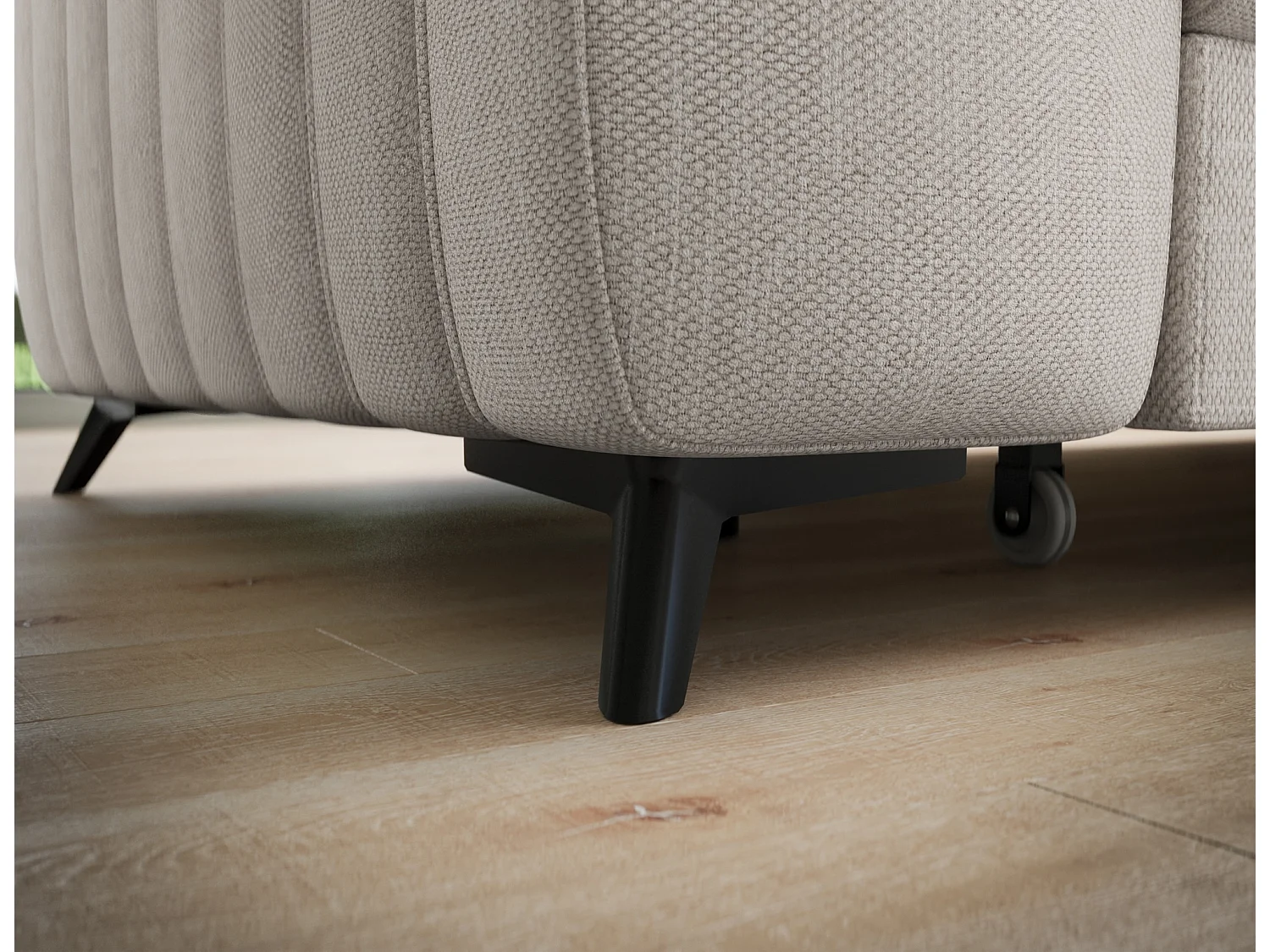 Canapé d’angle convertible KANDO en tissu texturé – 269cm-Taupe clair-angle droit
