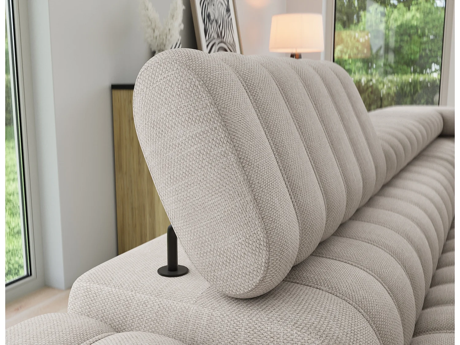 Canapé d’angle convertible KANDO en tissu texturé – 269cm-Taupe clair-angle droit