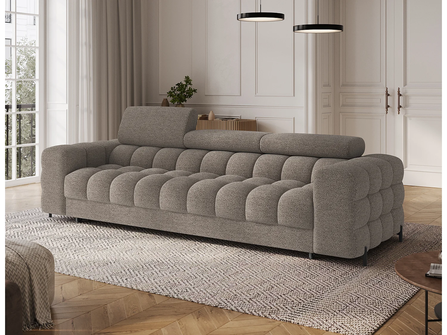Canapé convertible 3 places MARGO en tissu – 175cm-Marron