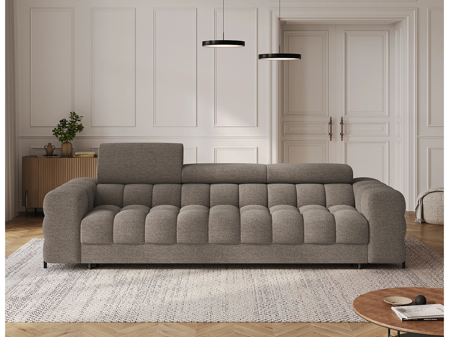 Canapé convertible 3 places MARGO en tissu – 175cm-Marron