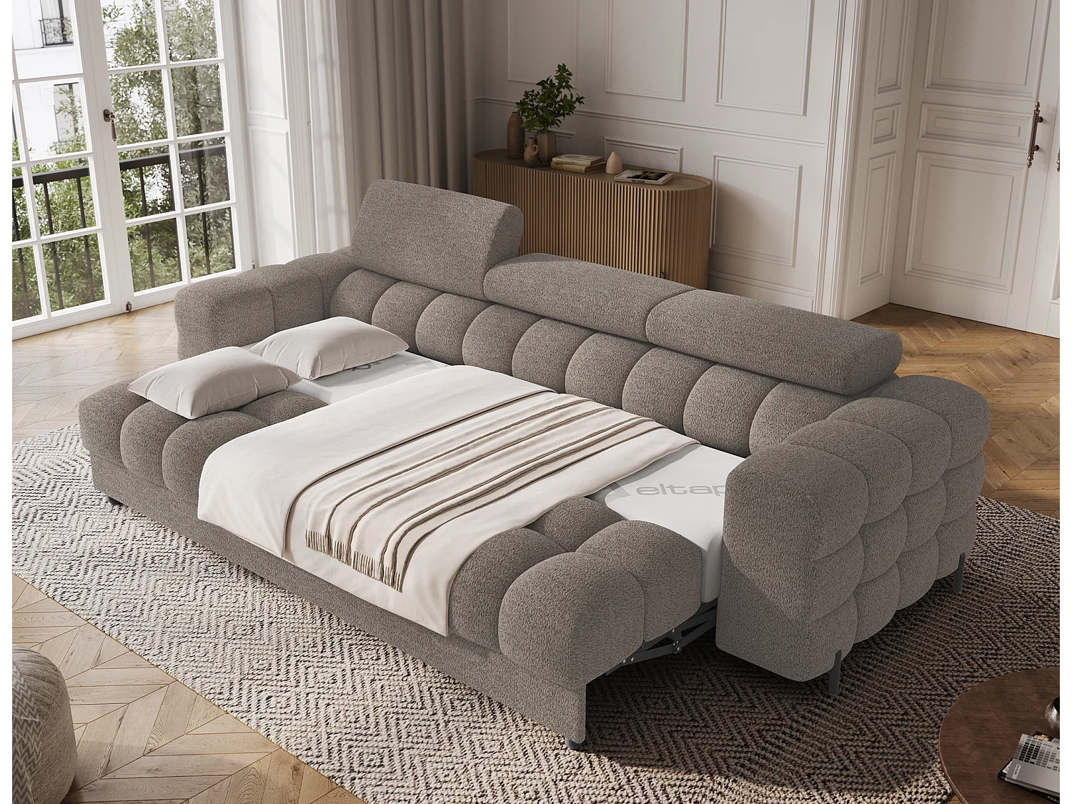 Canapé convertible 3 places MARGO en tissu – 175cm-Marron