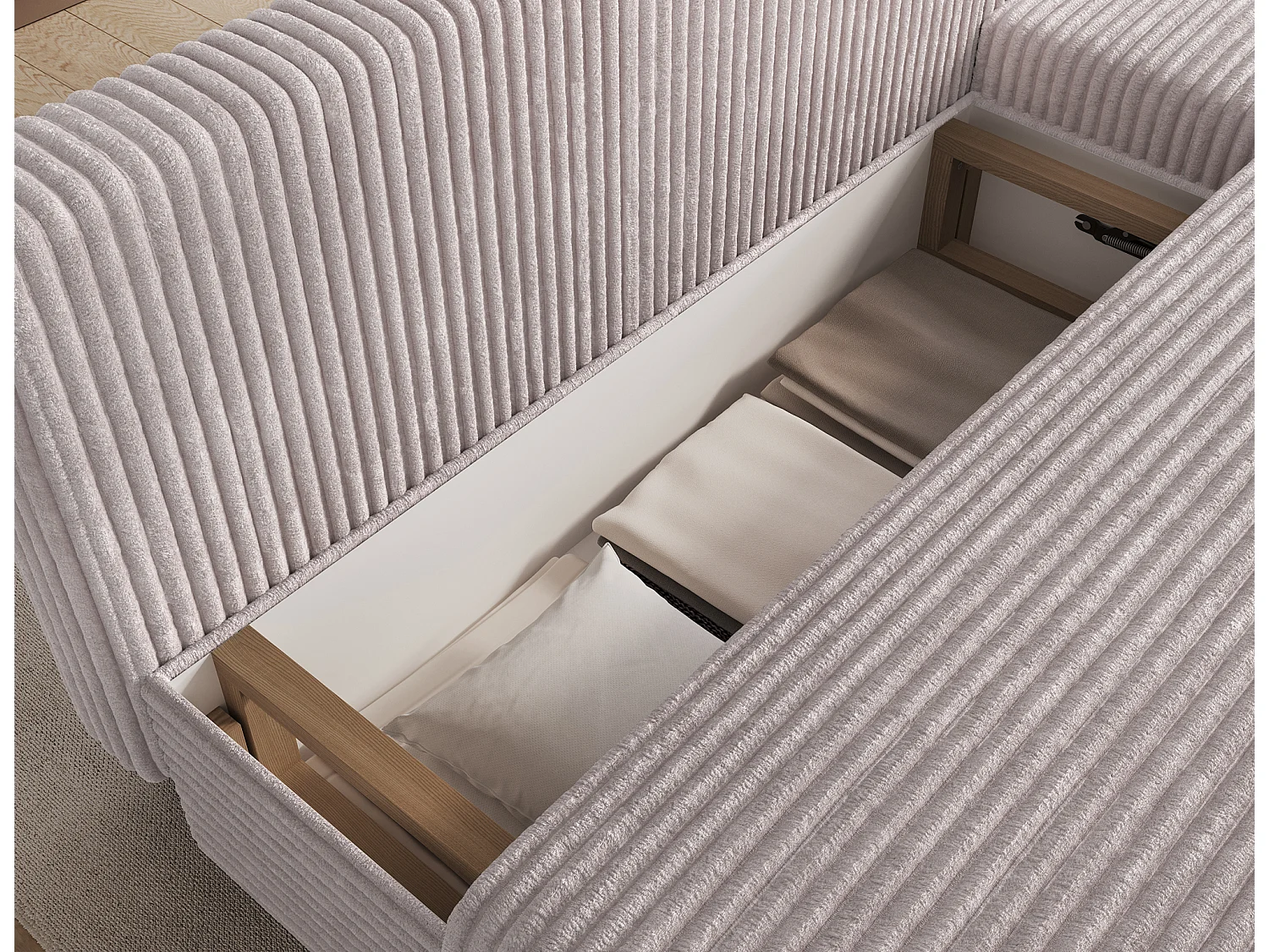 Canapé d’angle réversible convertible GARY en tissu côtelé – 206cm-Taupe