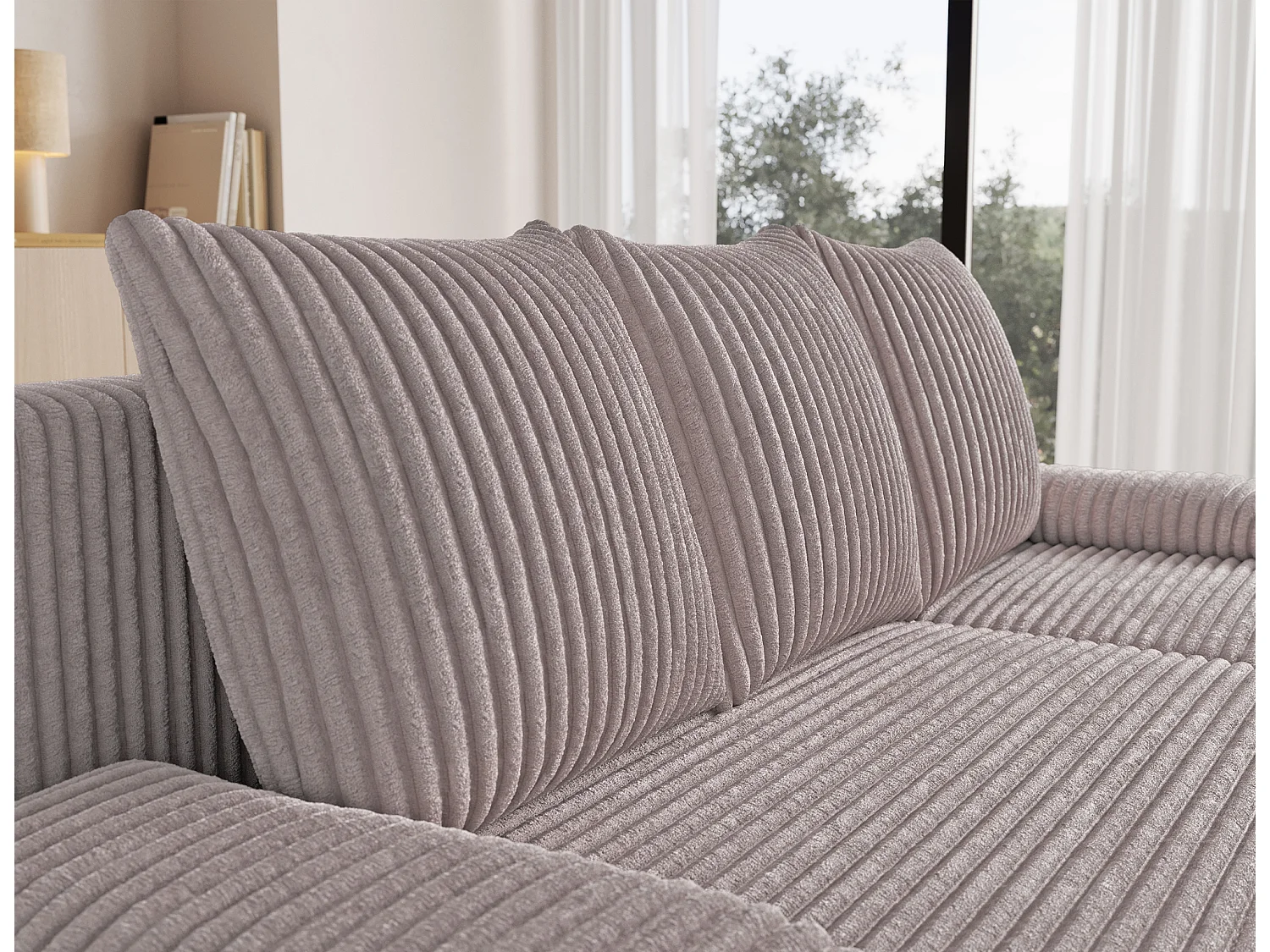 Canapé d’angle réversible convertible GARY en tissu côtelé – 206cm-Taupe