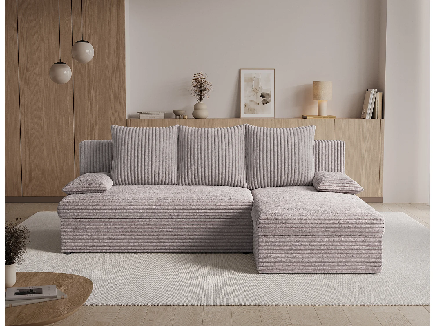 Canapé d’angle réversible convertible GARY en tissu côtelé – 206cm-Taupe