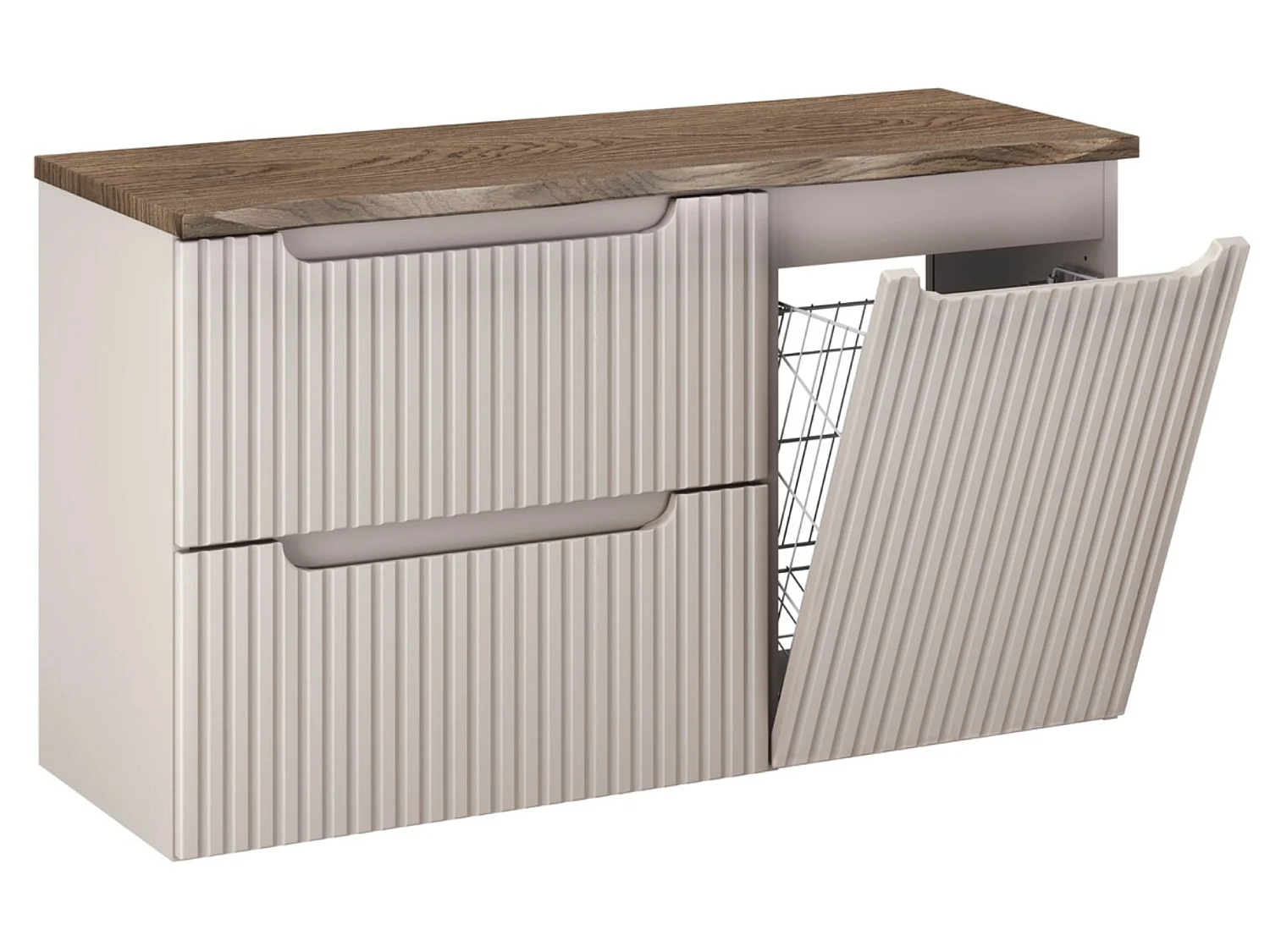 Mueble de pared NOVA de 100 cm con cesta para la ropa, unidad de 2 cajones y encimera.-Topo