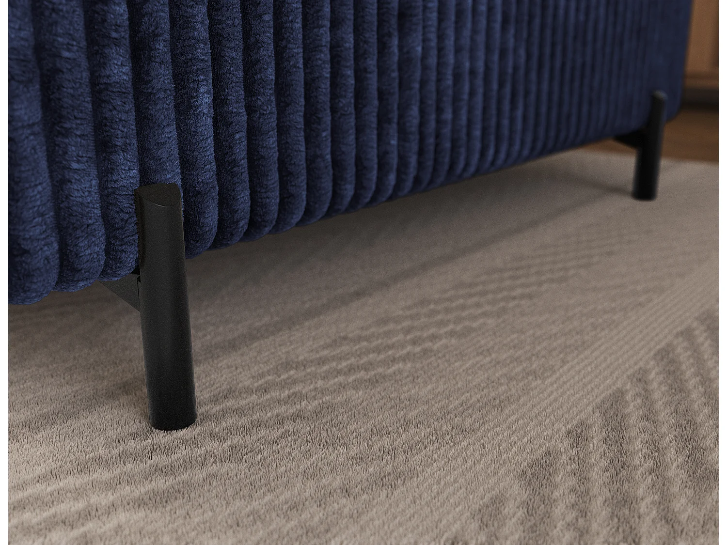 Canapé d’angle convertible KOLEZO en tissu côtelé avec coffre et têtières réglables – 274cm-Bleu-angle gauche
