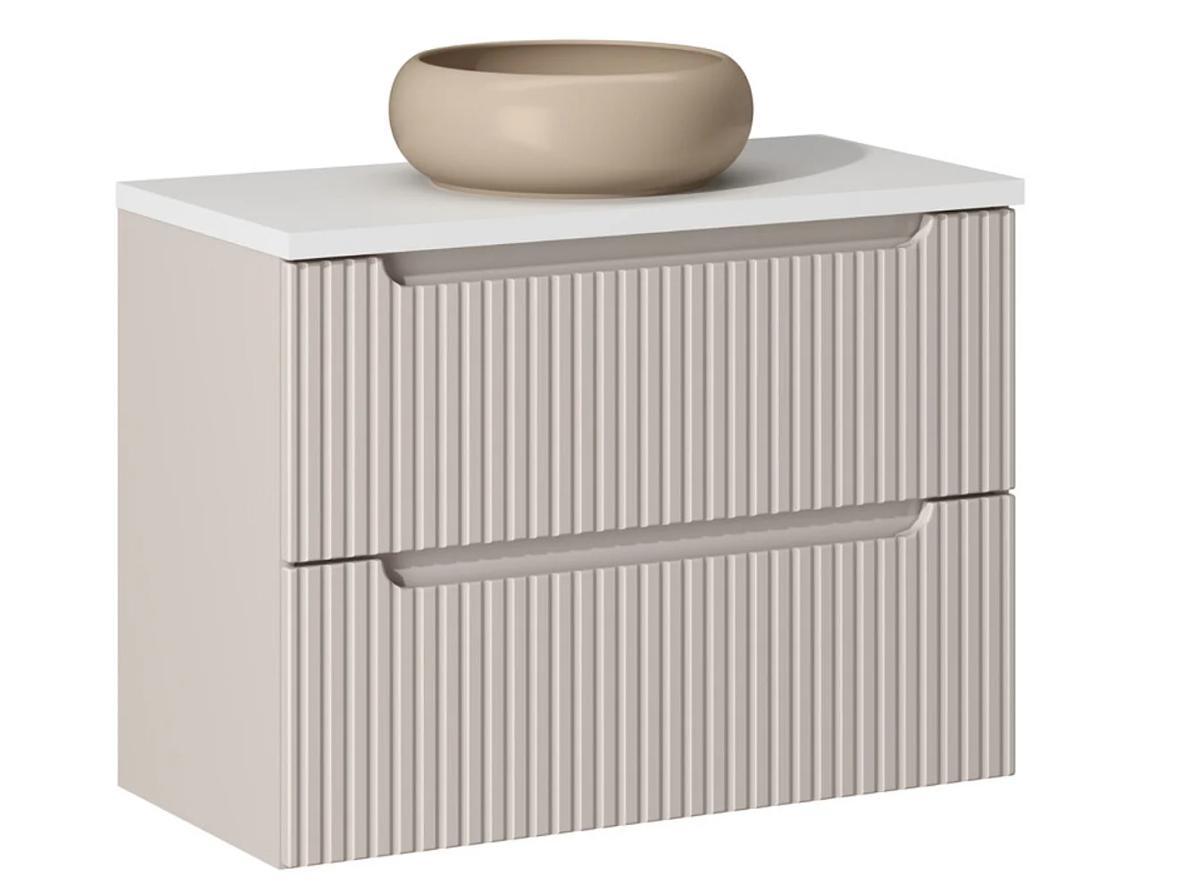 Meuble salle de bain suspendu 2 tiroirs NOVA taupe – Vasque ronde cappuccino avec plan-Largeur 80 cm