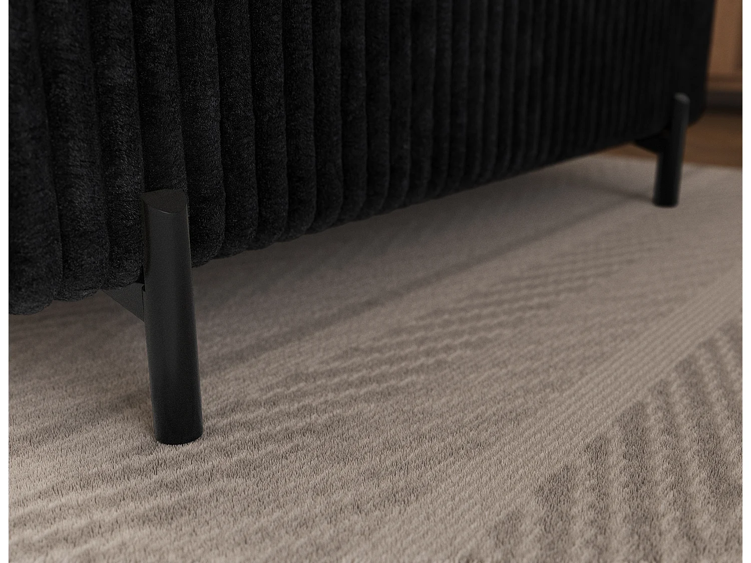 Canapé d’angle convertible KOLEZO en tissu côtelé avec coffre et têtières réglables – 274cm-Noir-angle gauche