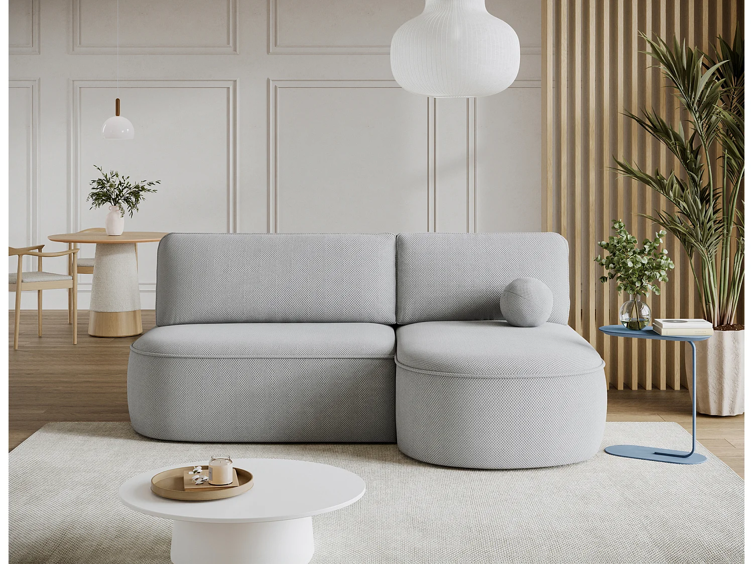 Canapé d’angle convertible VERNA en tissu – 220cm-Gris clair-angle droit