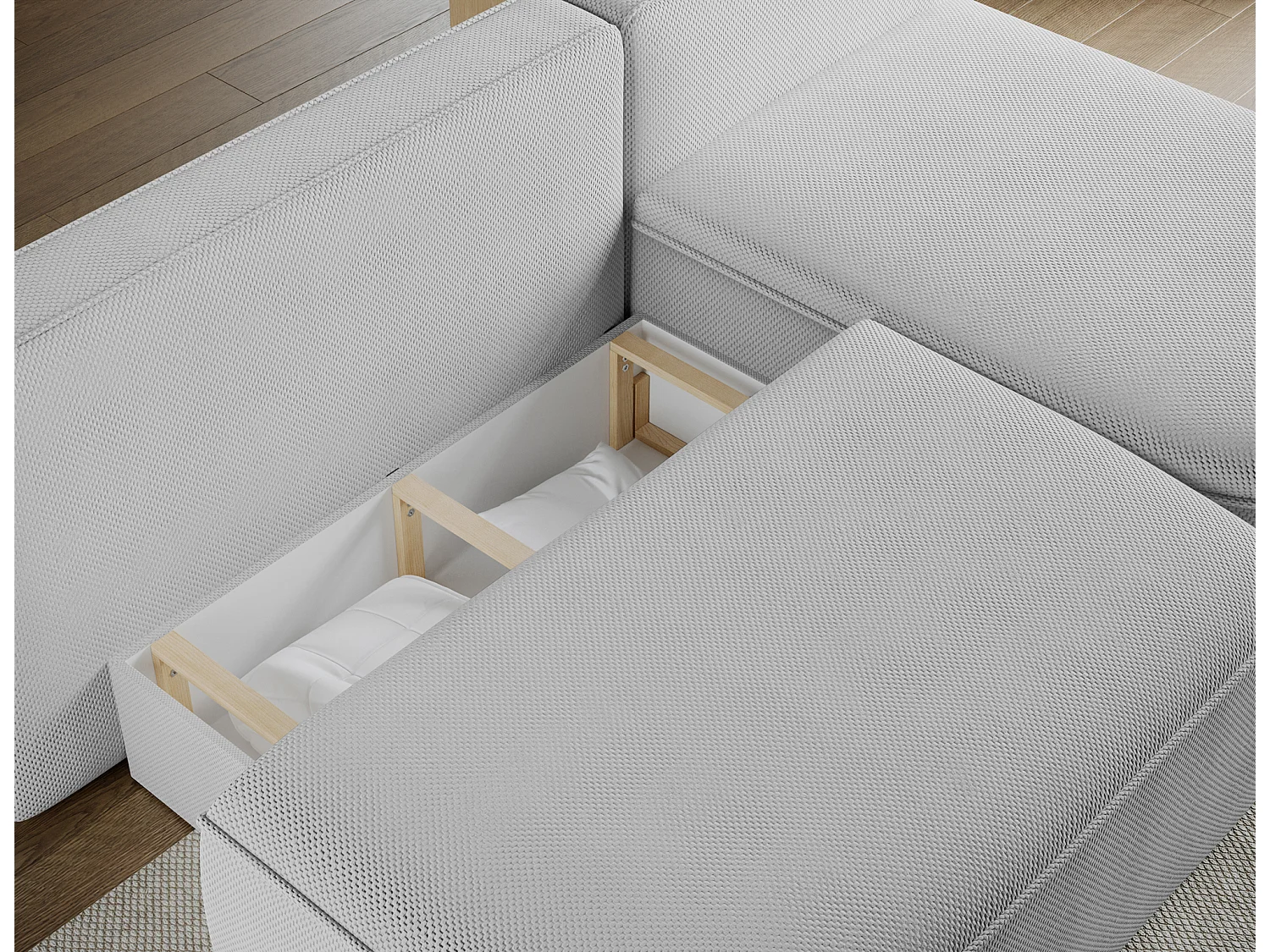 Canapé d’angle convertible VERNA en tissu – 220cm-Gris clair-angle droit