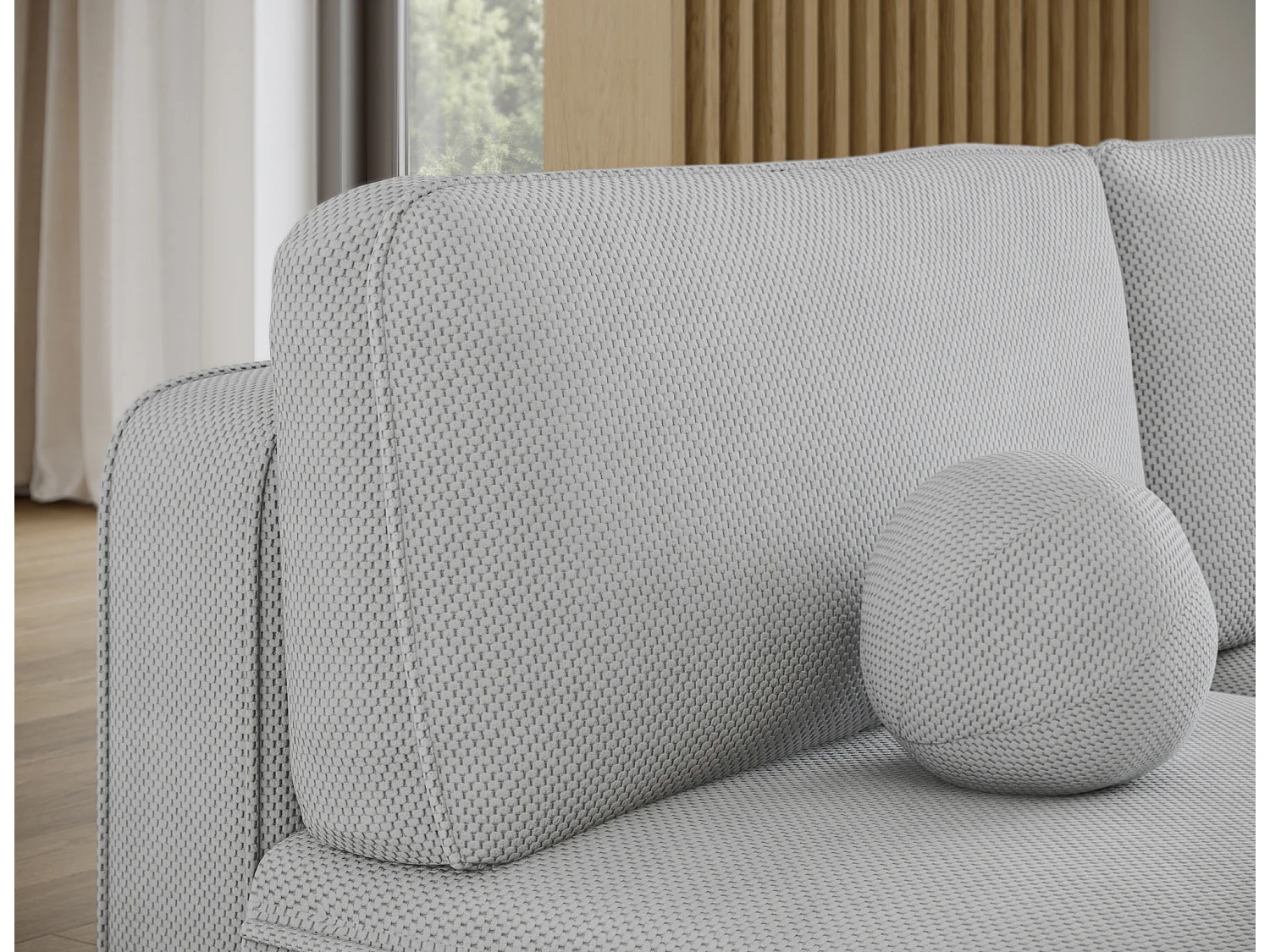 Canapé d’angle convertible VERNA en tissu – 220cm-Gris clair-angle droit