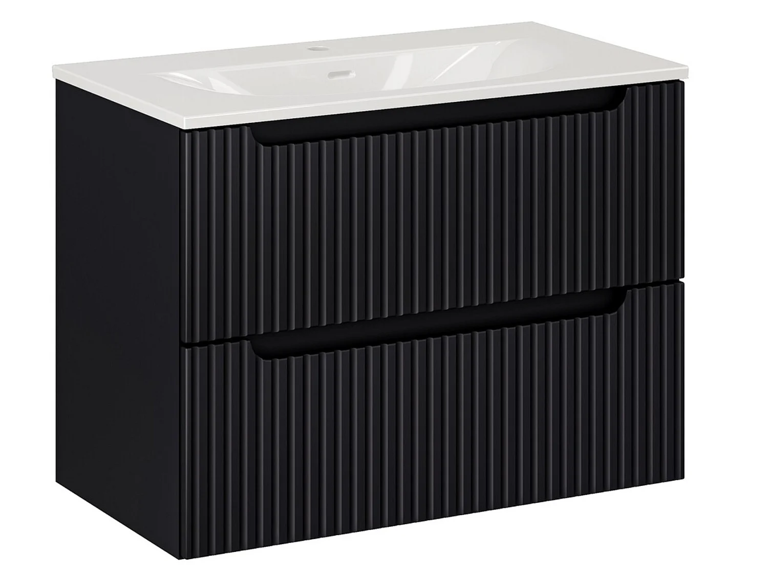Meuble suspendu 2 tiroirs avec vasque encastrée NOVA-Noir-Largeur 80 cm