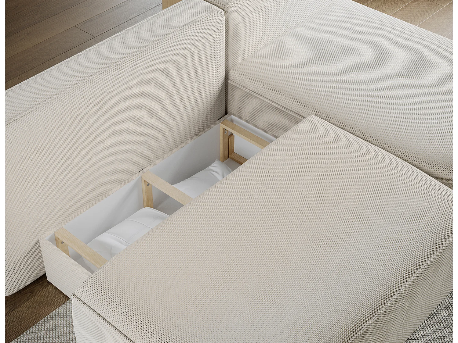 Canapé d’angle convertible VERNA en tissu – 220cm-Beige-angle droit