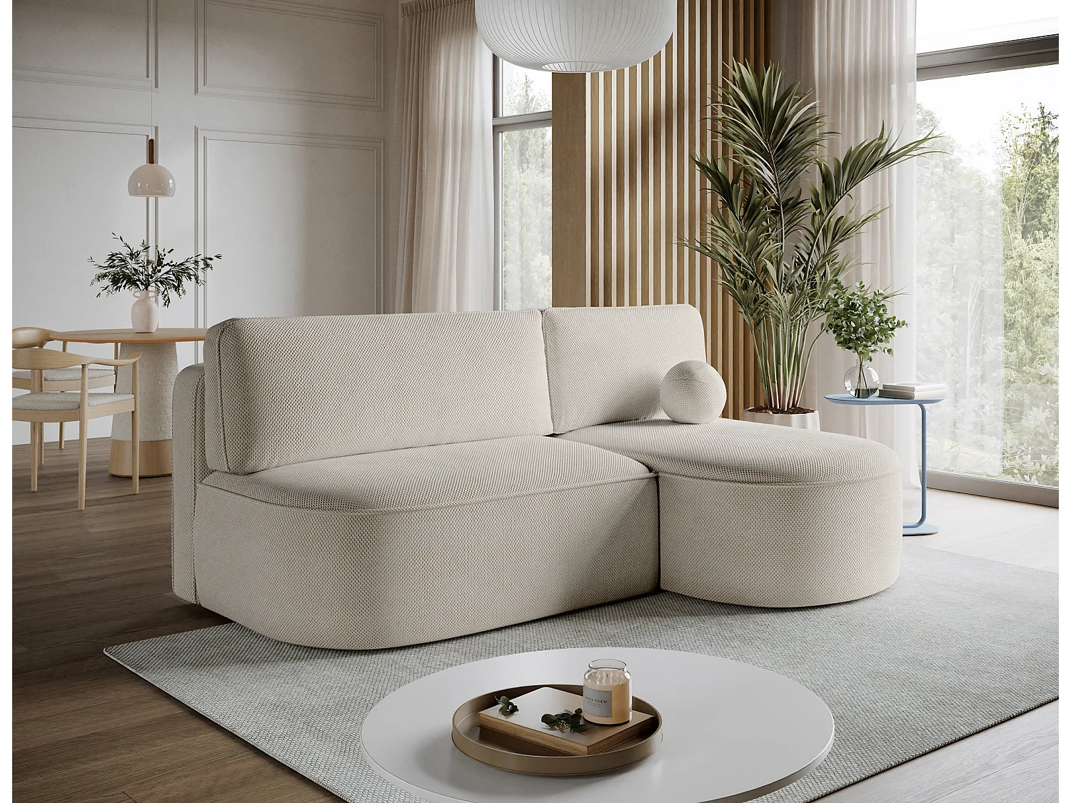 Canapé d’angle convertible VERNA en tissu – 220cm-Beige-angle droit