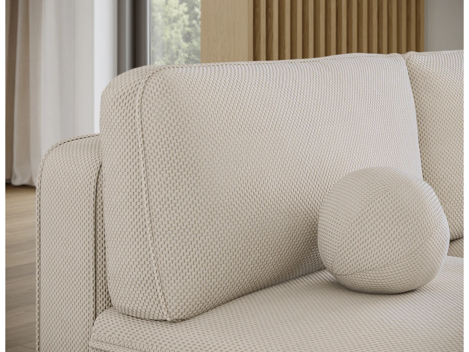 Canapé d’angle convertible VERNA en tissu – 220cm-Beige-angle droit