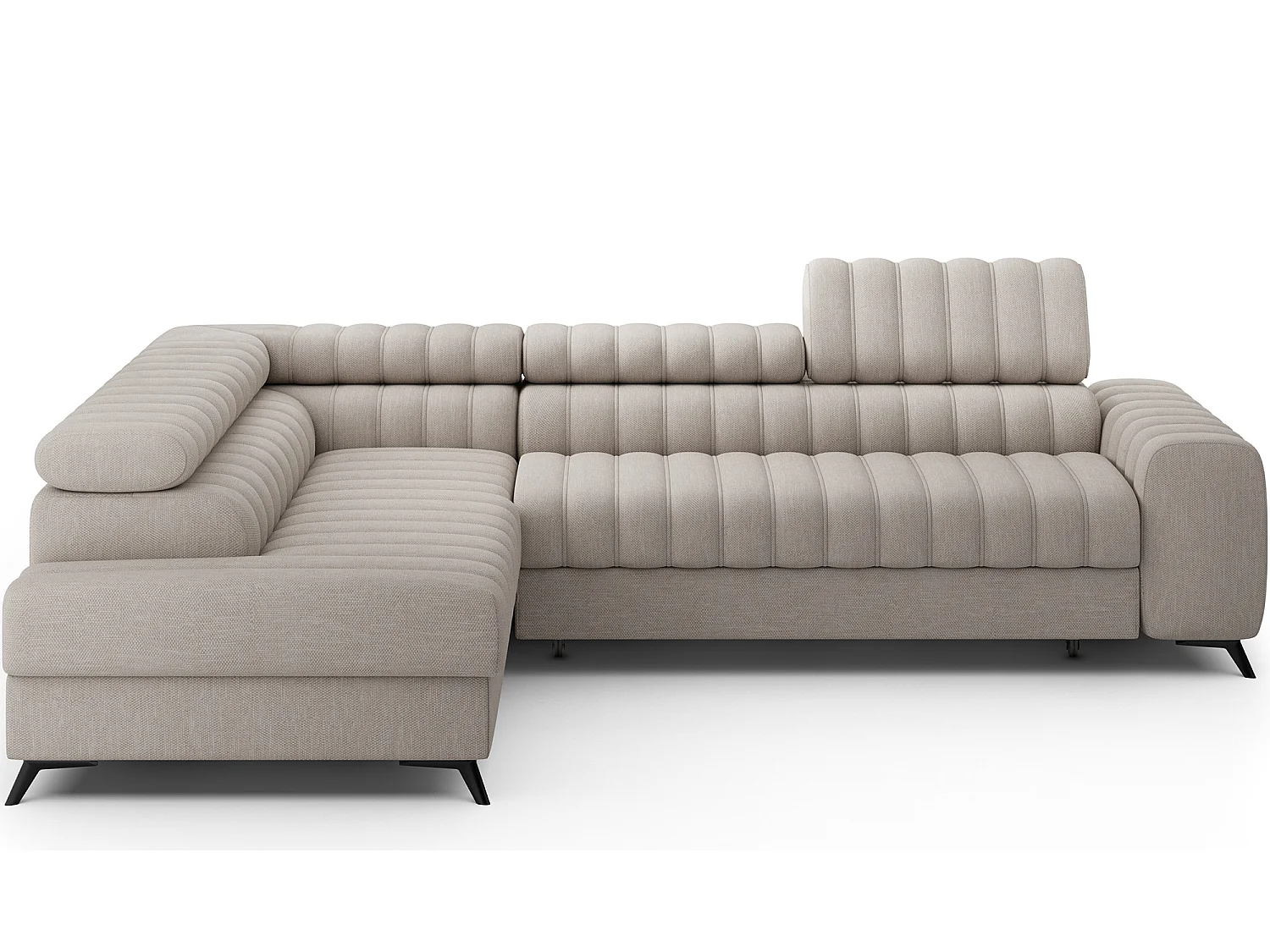 Canapé d’angle convertible KANDO en tissu texturé – 269cm-Taupe clair-angle gauche