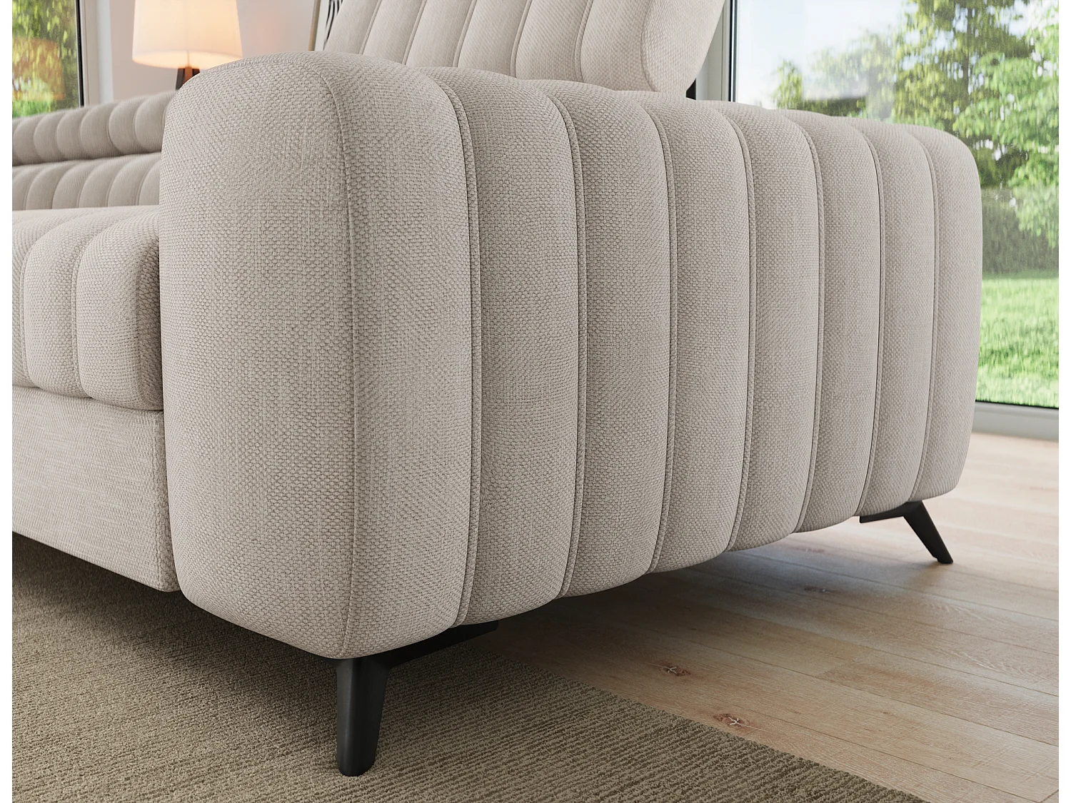 Canapé d’angle convertible KANDO en tissu texturé – 269cm-Taupe clair-angle gauche