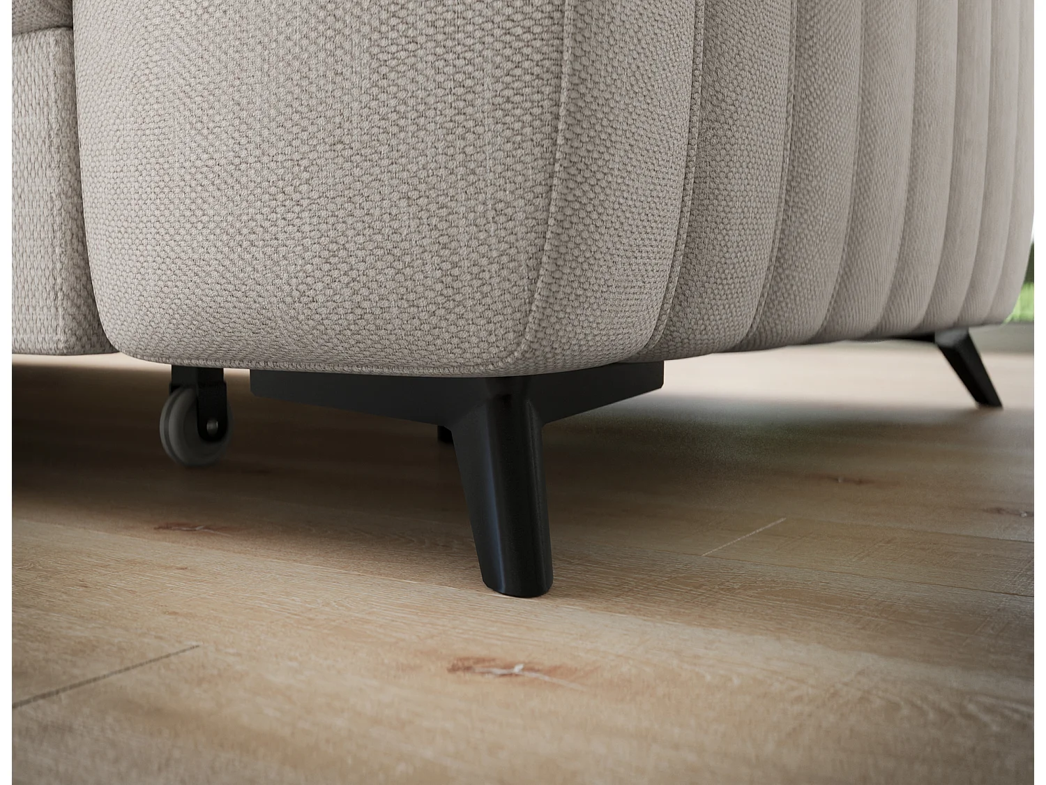 Canapé d’angle convertible KANDO en tissu texturé – 269cm-Taupe clair-angle gauche