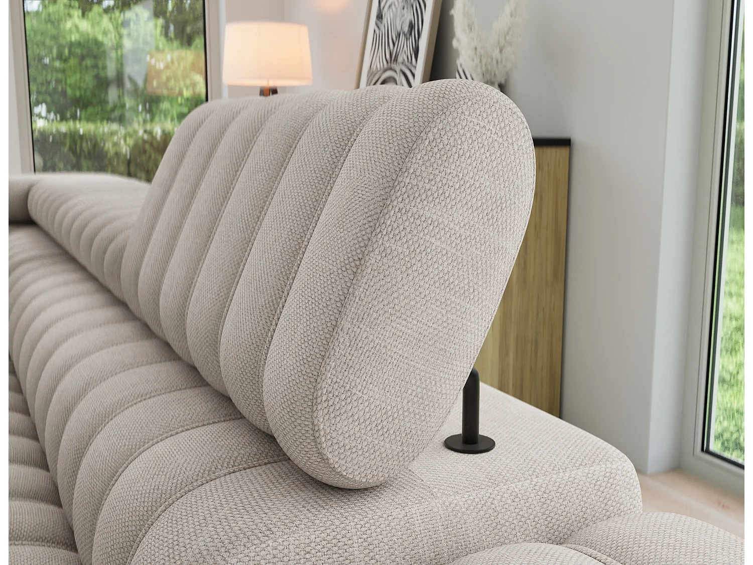 Canapé d’angle convertible KANDO en tissu texturé – 269cm-Taupe clair-angle gauche