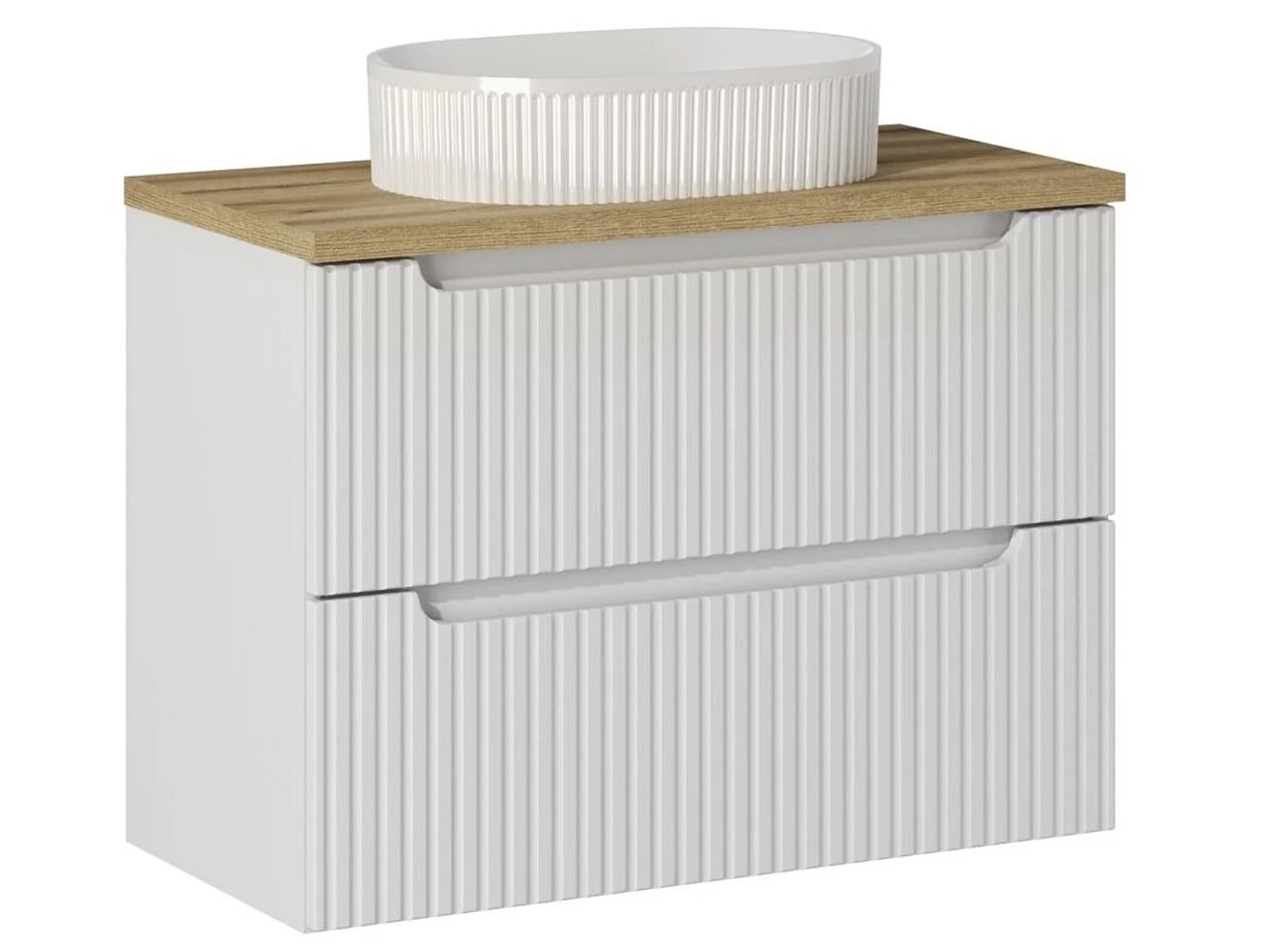 Meuble suspendu 2 tiroirs avec vasque ovale blanche NOVA-Blanc/Naturel-Largeur 80 cm