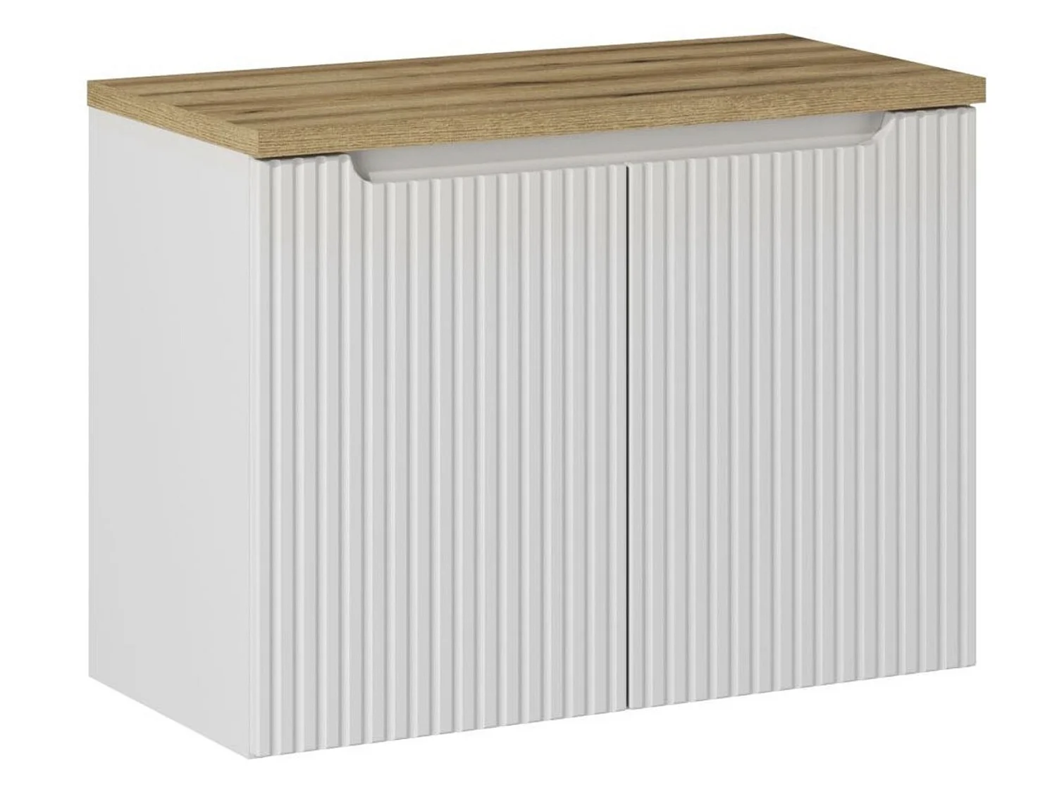 Meuble suspendu 2 tiroirs avec vasque ovale blanche NOVA-Blanc/Naturel-Largeur 80 cm