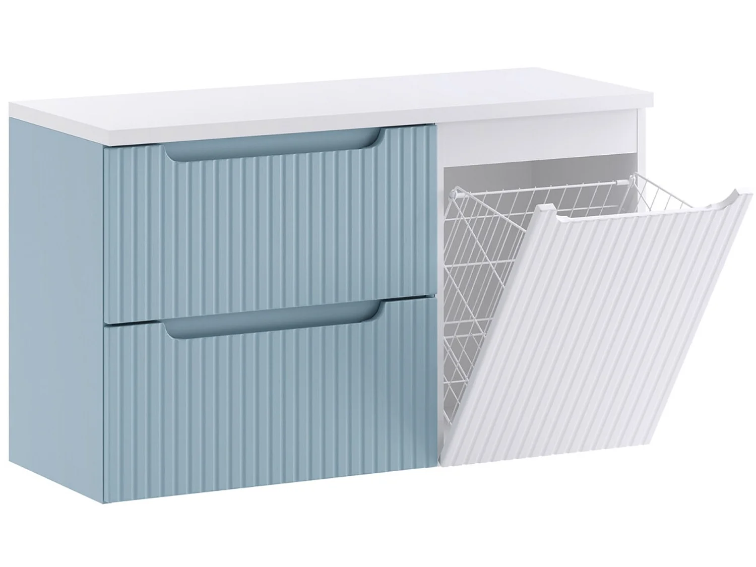 Mueble de pared NOVA de 100 cm con cesta para la ropa, unidad de 2 cajones y encimera.-