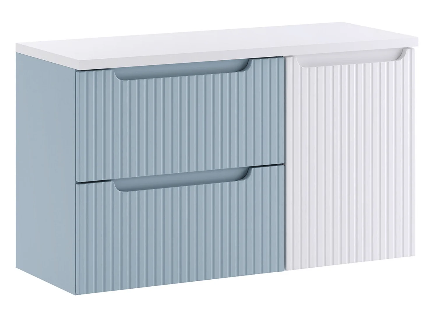 Mueble de pared NOVA de 100 cm con cesta para la ropa, unidad de 2 cajones y encimera.-