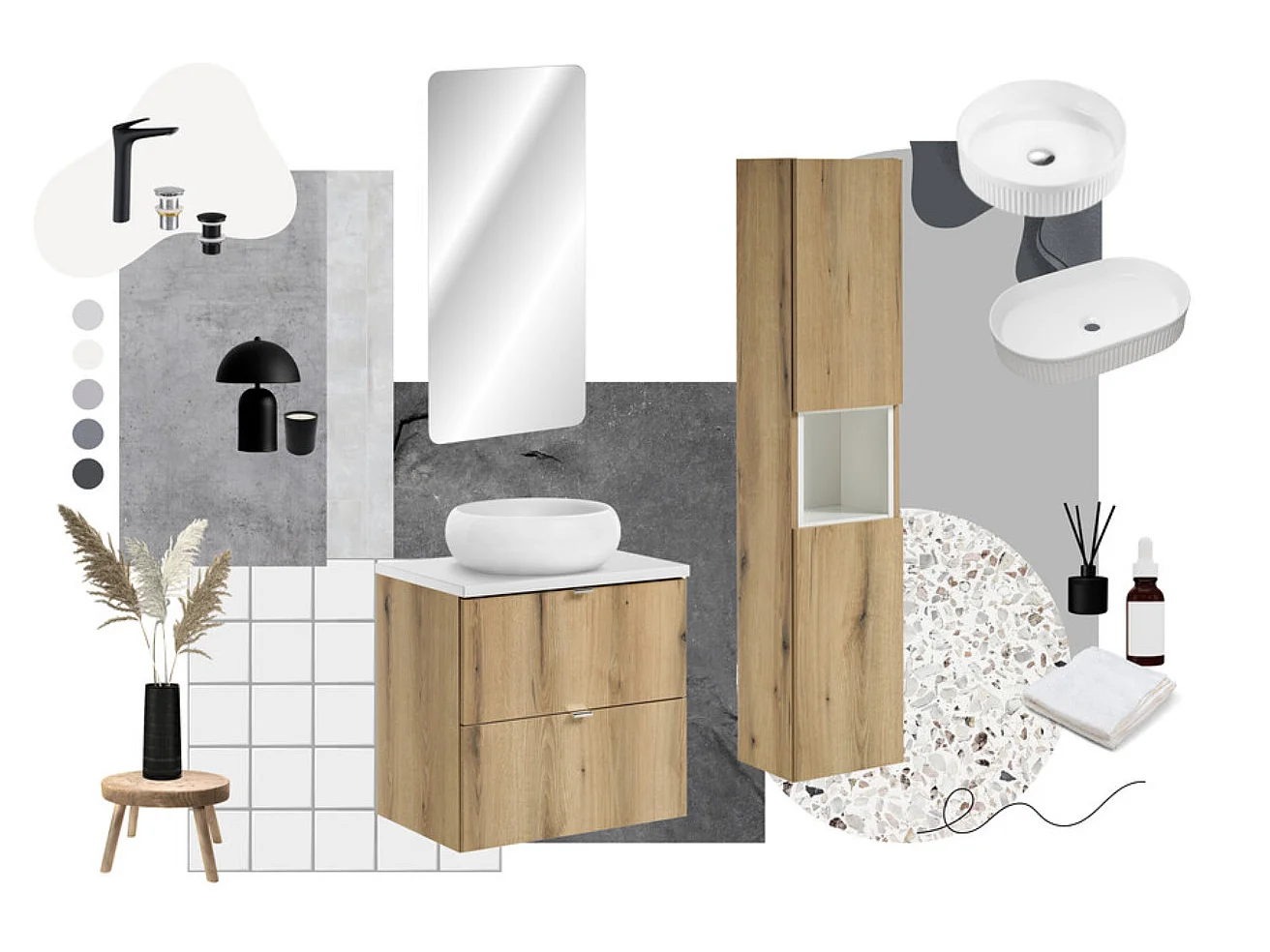 Meuble sous-vasque suspendu NOVA OAK 2 tiroirs avec plan de travail – Naturel et rangement pratique-Naturel/Blanc-Largeur 50 cm