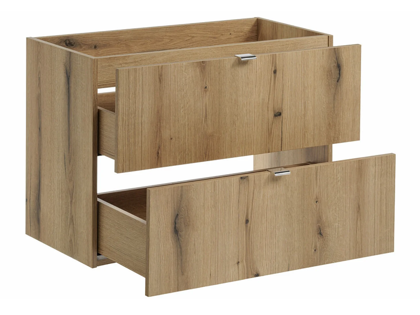 Meuble sous-vasque suspendu NOVA OAK 2 tiroirs avec plan de travail – Naturel et rangement pratique-Naturel/Blanc-Largeur 50 cm