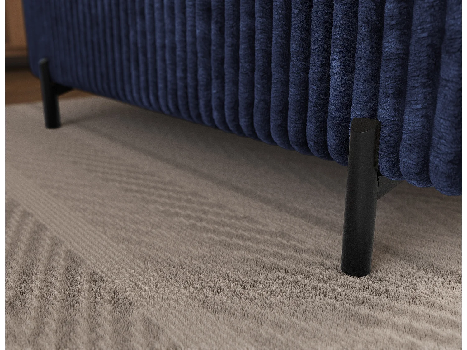 Canapé d'angle droit convertible 5 places avec coffre en tissu côtelé bleu KOLEZO
