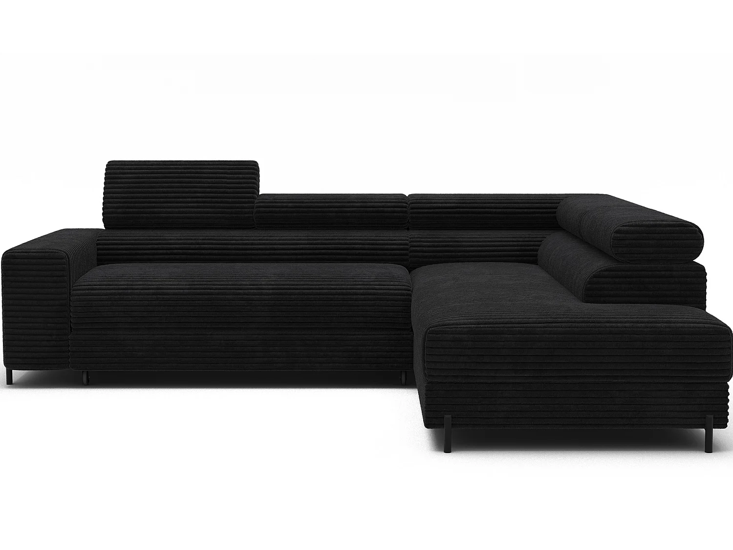 Canapé d’angle convertible KOLEZO en tissu côtelé avec coffre et têtières réglables – 274cm-Noir-angle droit