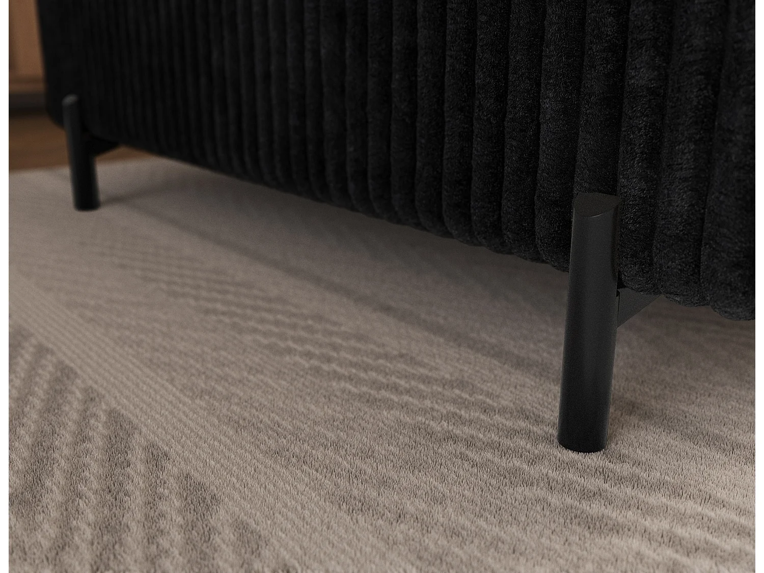 Canapé d’angle convertible KOLEZO en tissu côtelé avec coffre et têtières réglables – 274cm-Noir-angle droit