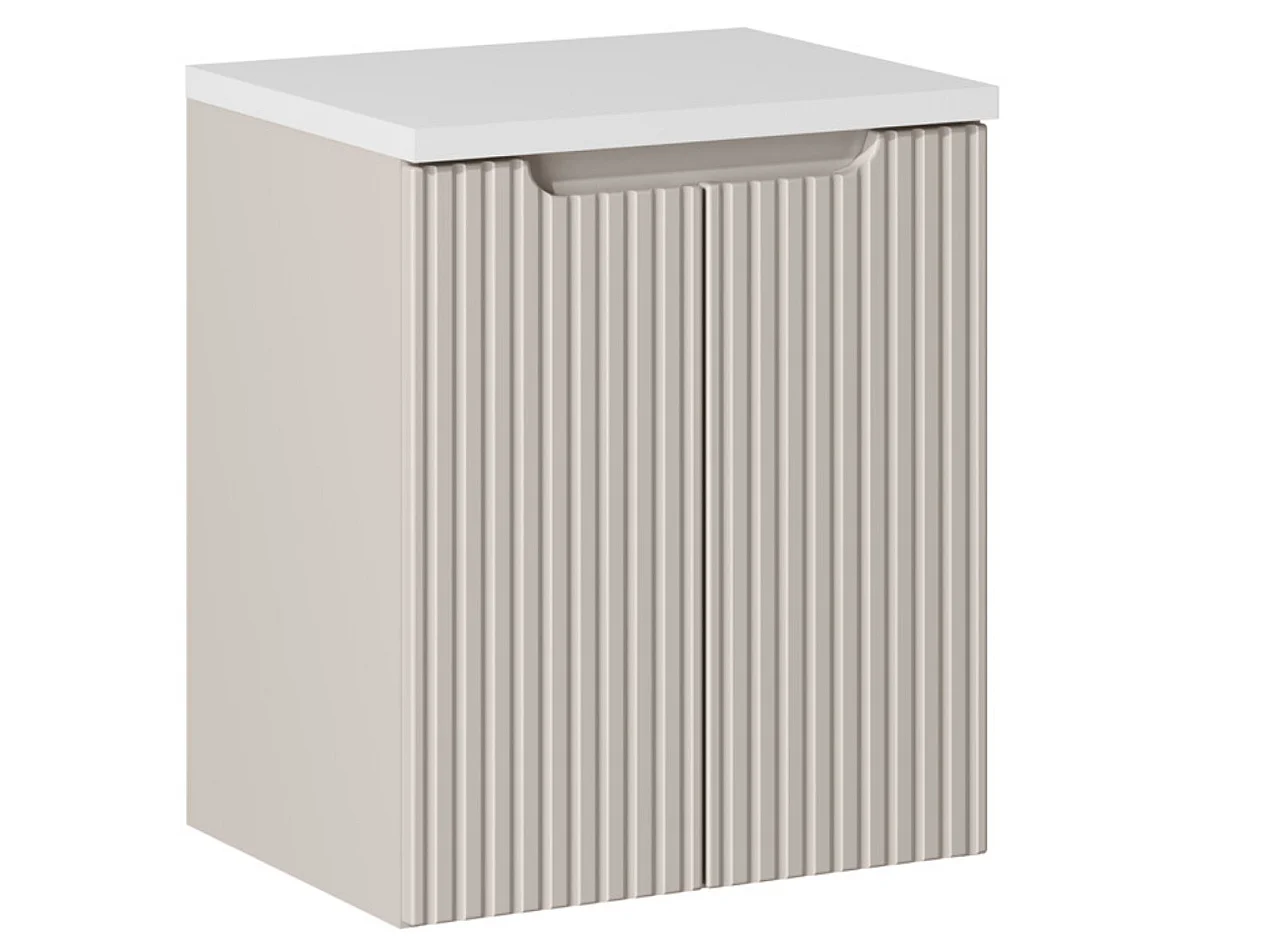Meuble sous vasque suspendu 2 portes avec plan NOVA-Taupe-Plateau Blanc-Largeur 50 cm