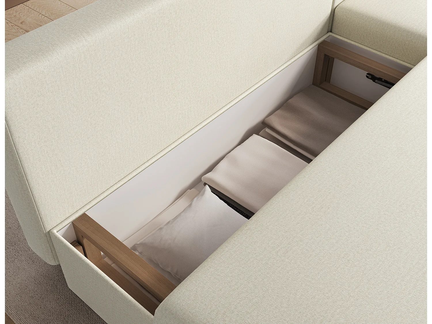 Canapé d’angle réversible convertible GARY en tissu côtelé – 206cm-Beige clair